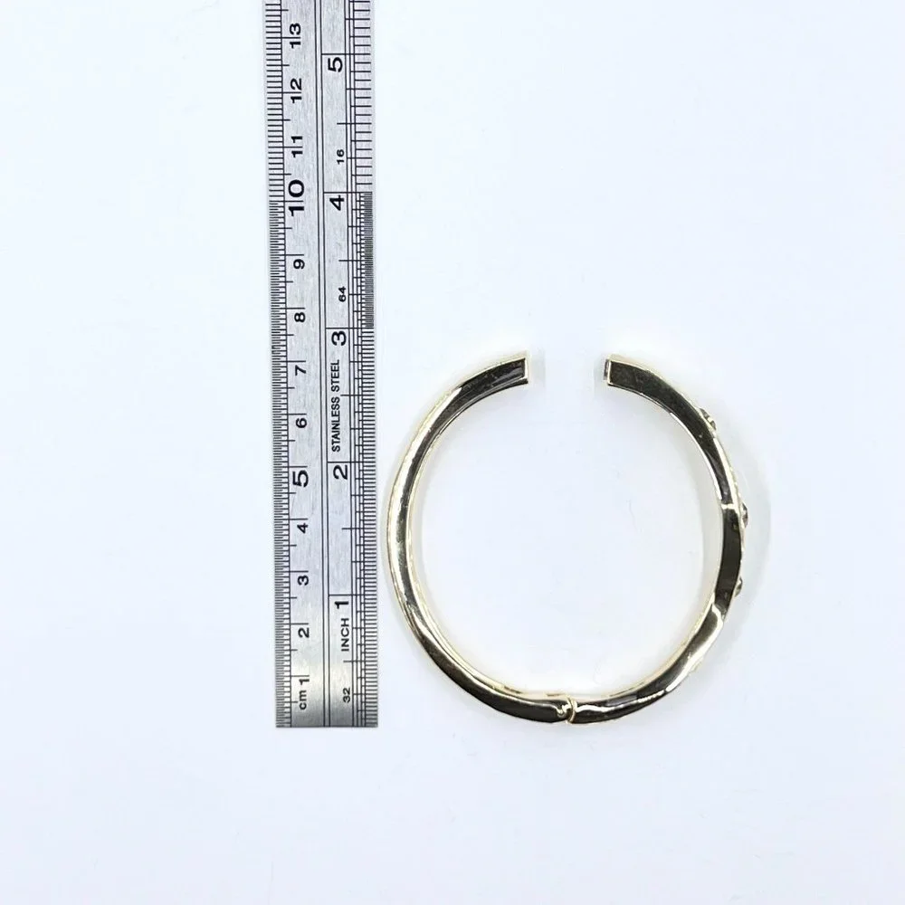 Brown & Clear Gemstone Gold Tone Hinged Cuff Magnetic Closure Bracelet - Picture 6 of 6